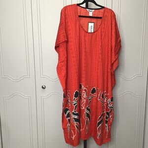 WINLAR Red Ethnic Dance Print Microfiber Kaftan